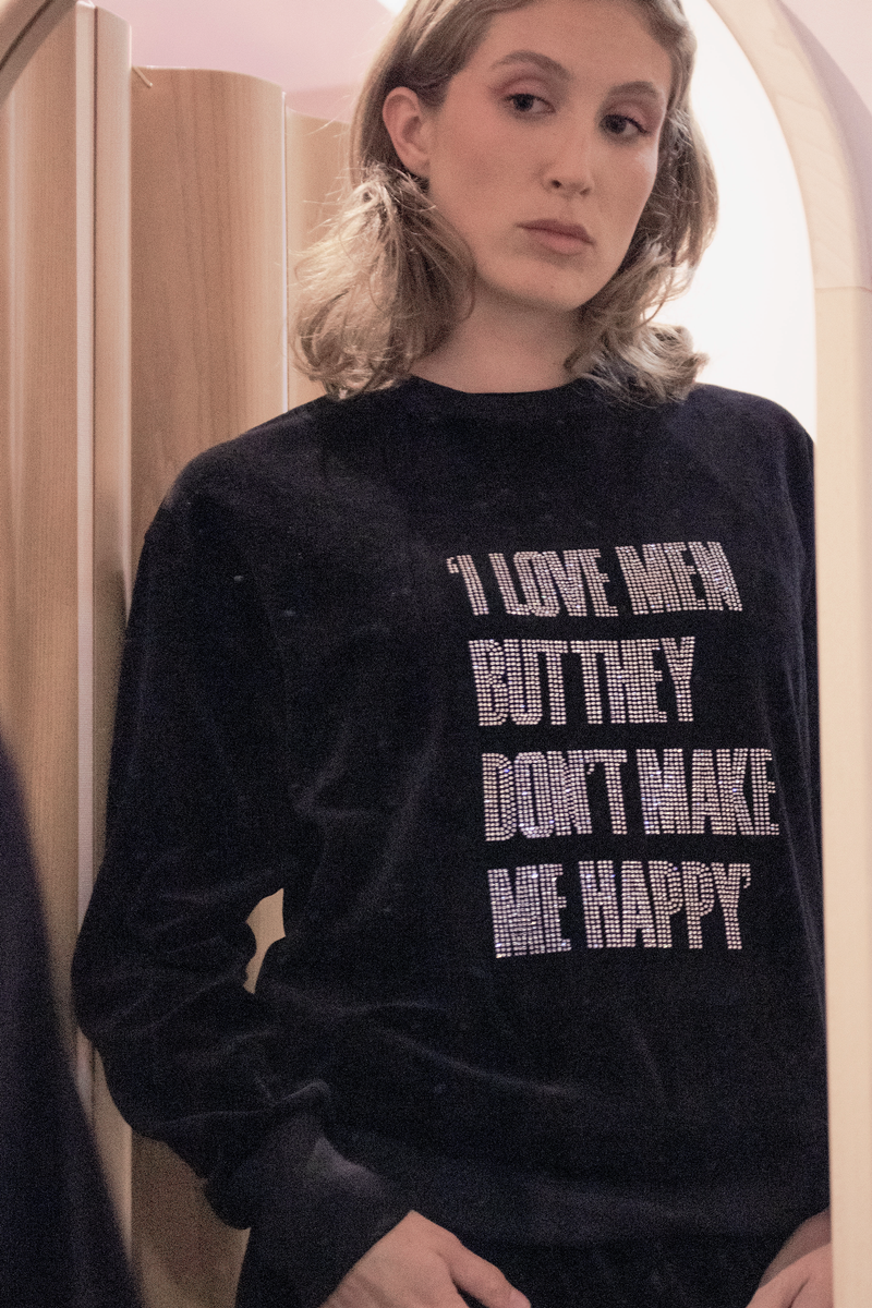 "I love men but they don't make me happy" Sweater & Custom sweatpants for Abby - POMPOM PARIS