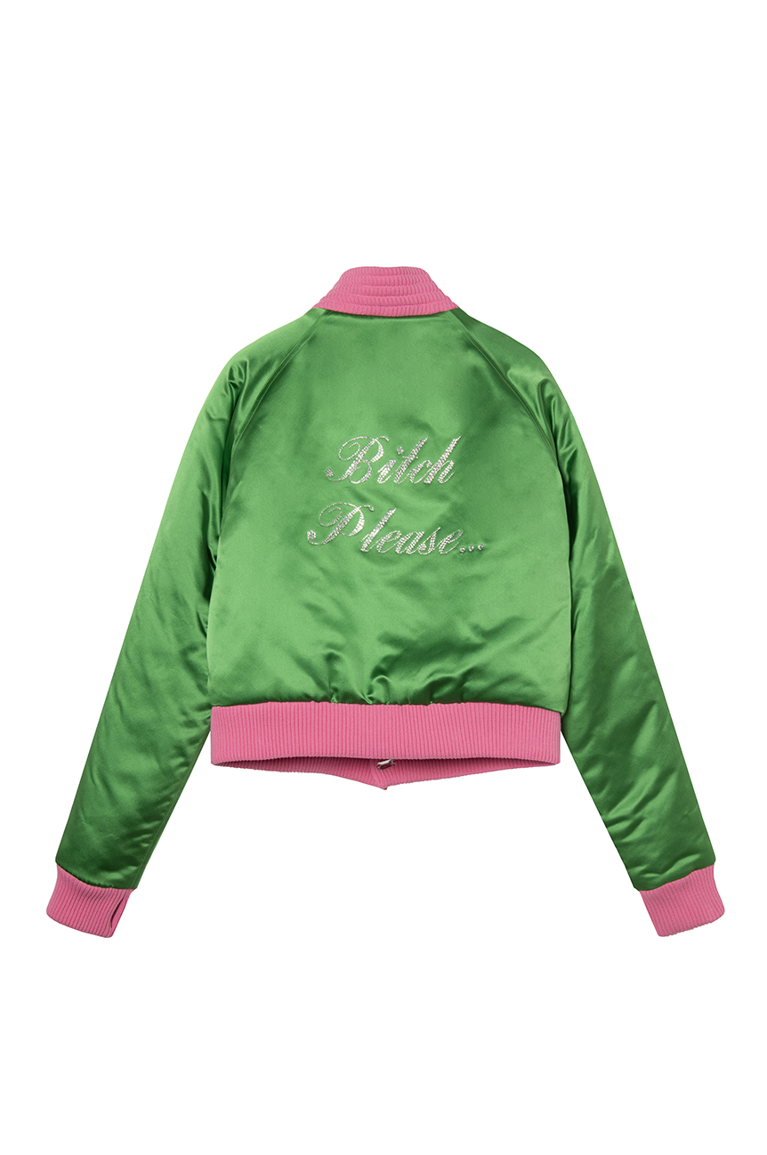 Bombers "Bitch Please ..." en satin vert - POMPOM PARIS