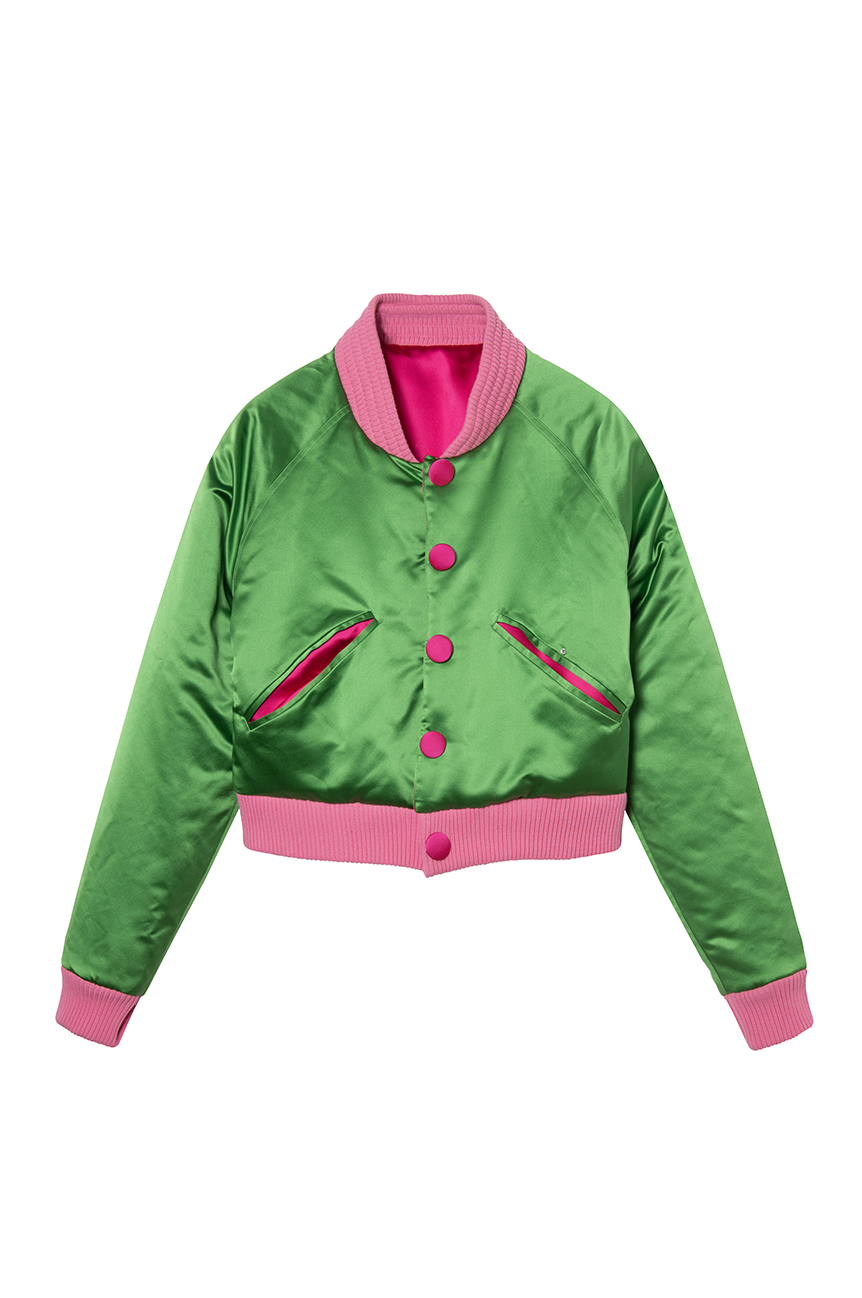 Bombers "Bitch Please ..." en satin vert - POMPOM PARIS