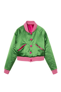 Bombers "Bitch Please ..." en satin vert - POMPOM PARIS