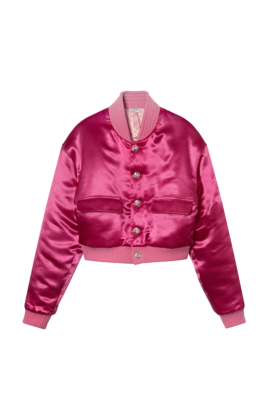 Bombers "Princess" en satin rose - POMPOM PARIS